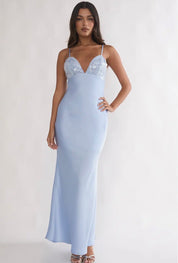 Deep Sequin Maxi Dress in Baby Blue
