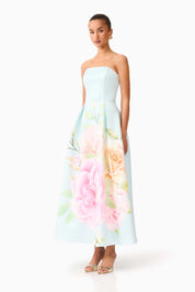 Harper Asymmetrical Gown in Baby Blue Floral by Elliatt