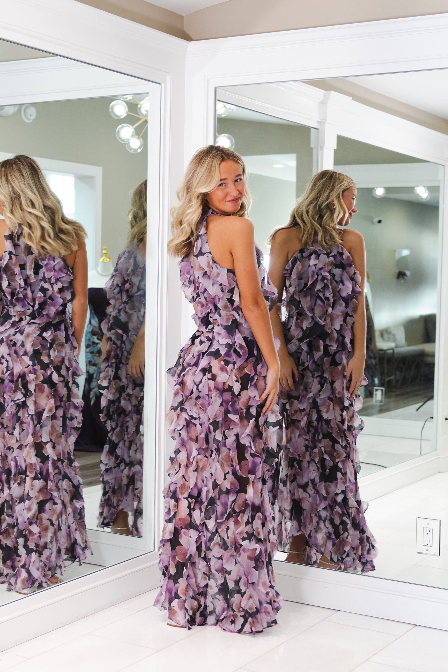 elliatt purple floral dress Bethany Strapless Floral Midi Dress - Purple - XS