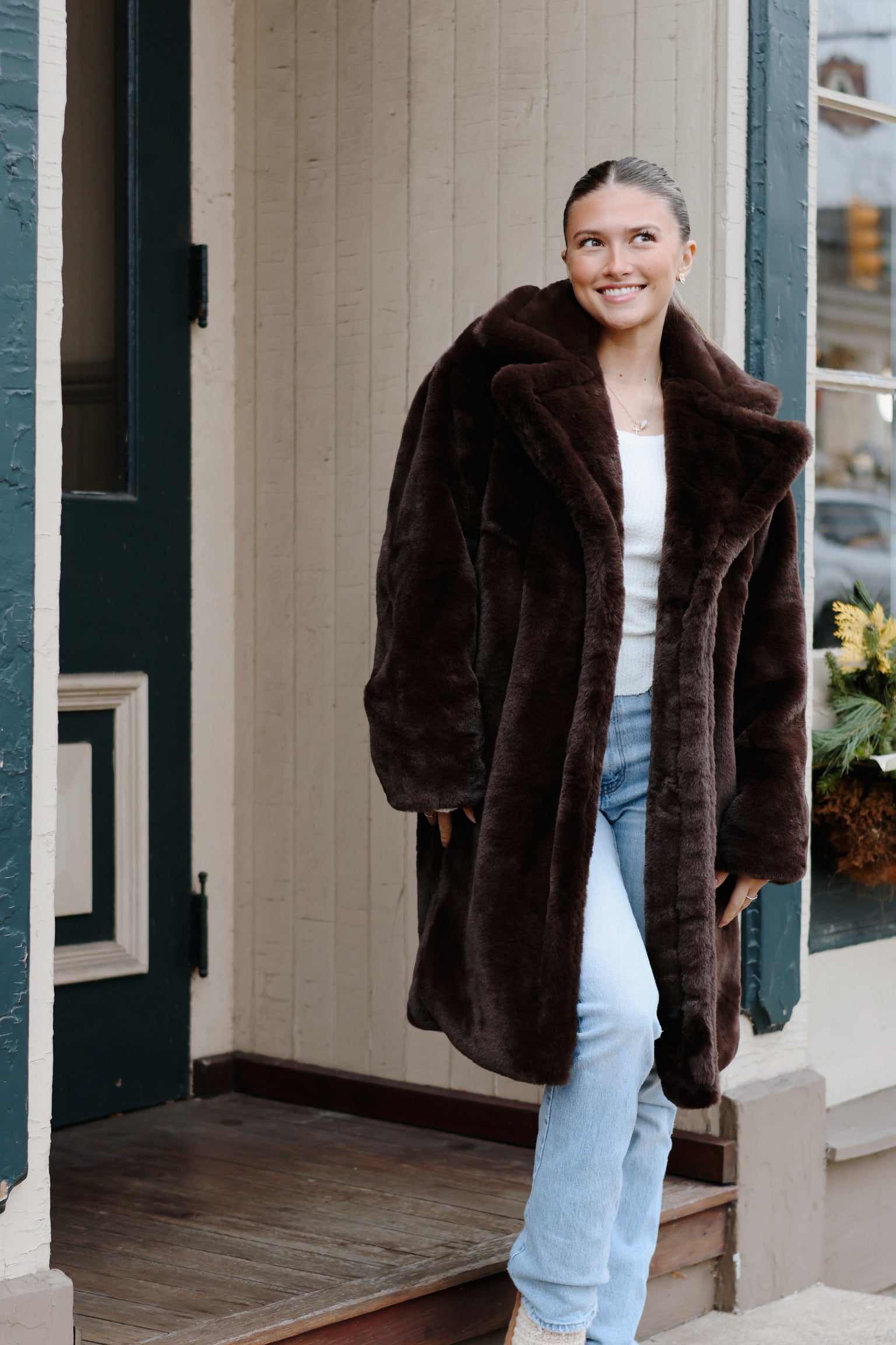 Emery Faux Fur Coat Dark Brown