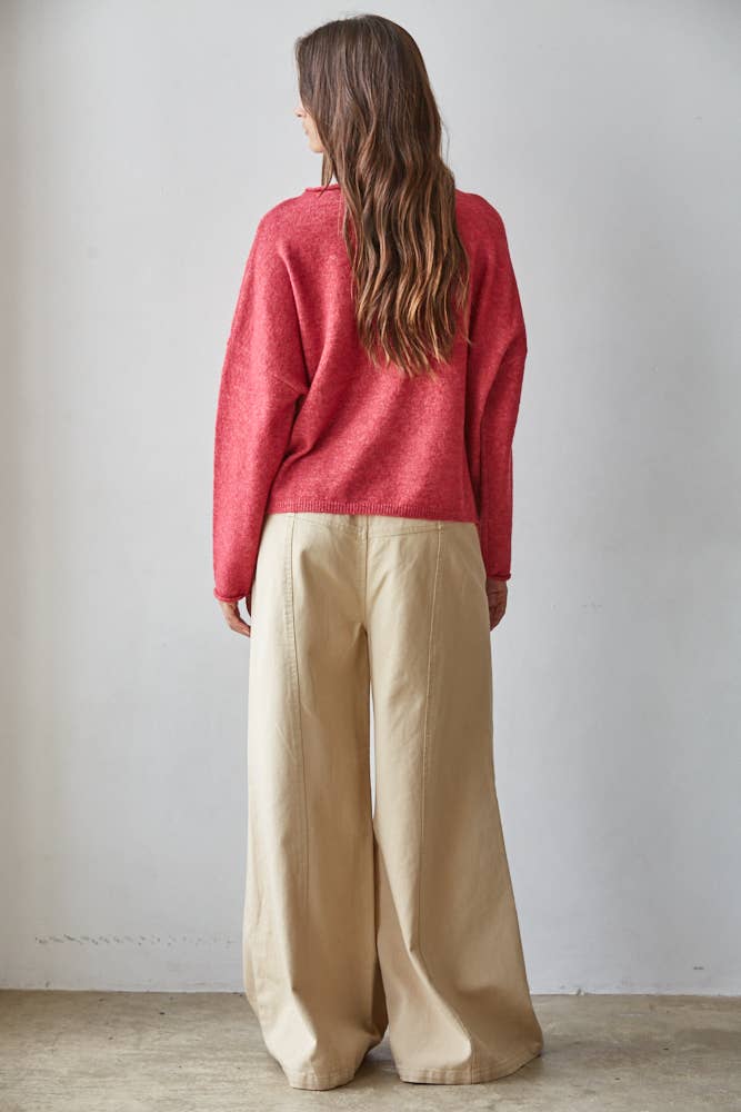 Abbie Roll Neck Knit Sweater Red