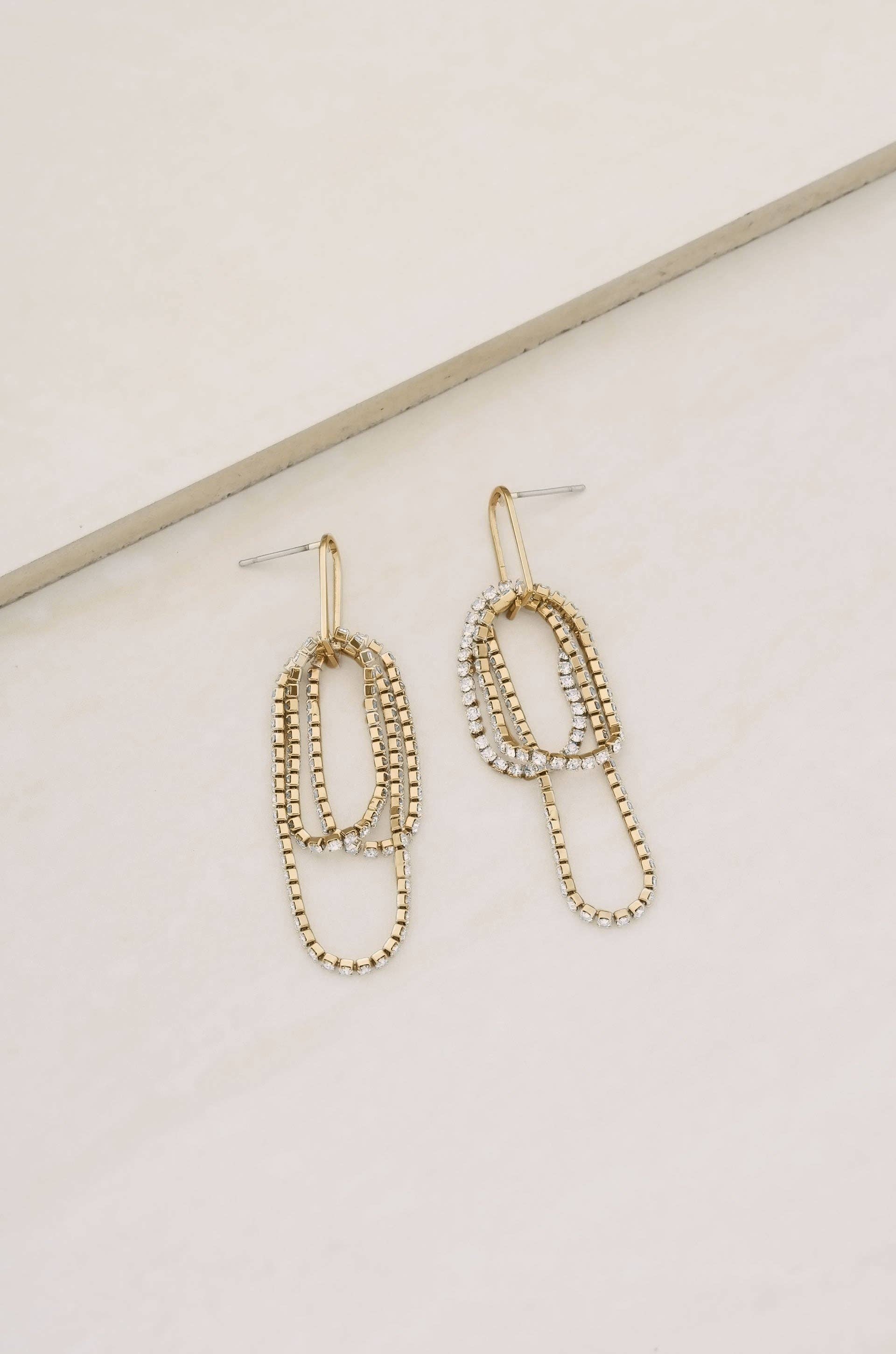 Hanging On 18k Gold Plated Crystal Dangle Earrings: Clear Crystals / One Size