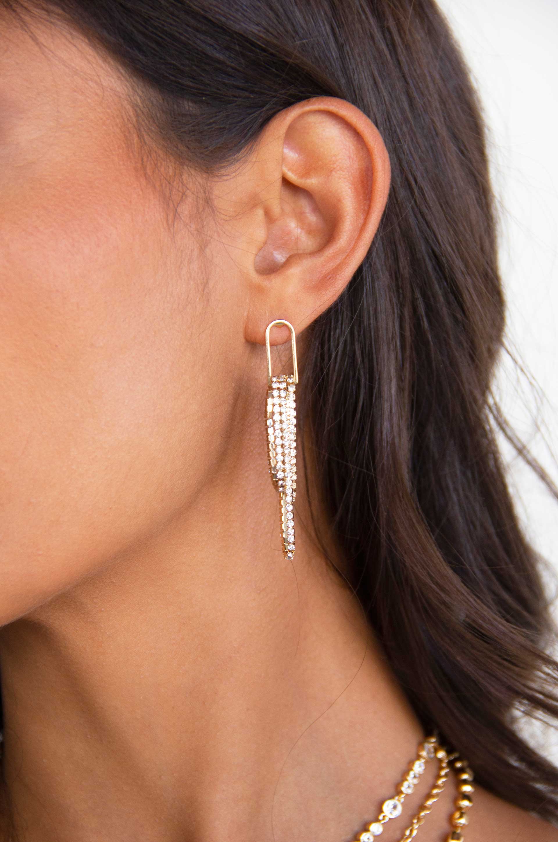 Hanging On 18k Gold Plated Crystal Dangle Earrings: Clear Crystals / One Size
