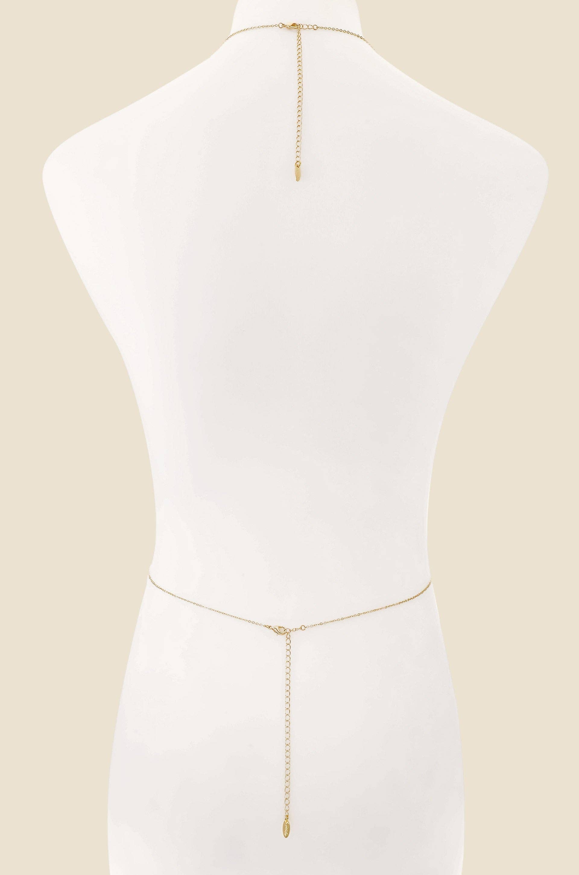 Crystal Fringe Body Chain in Gold: Clear Crystals / One Size