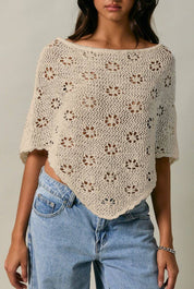 Flower Child Crochet Poncho Cream