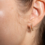 18k Gold Pave Shine Double Hoops