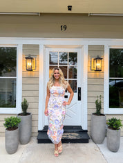 Floral Embroidered Slim Tube Dress in Purple