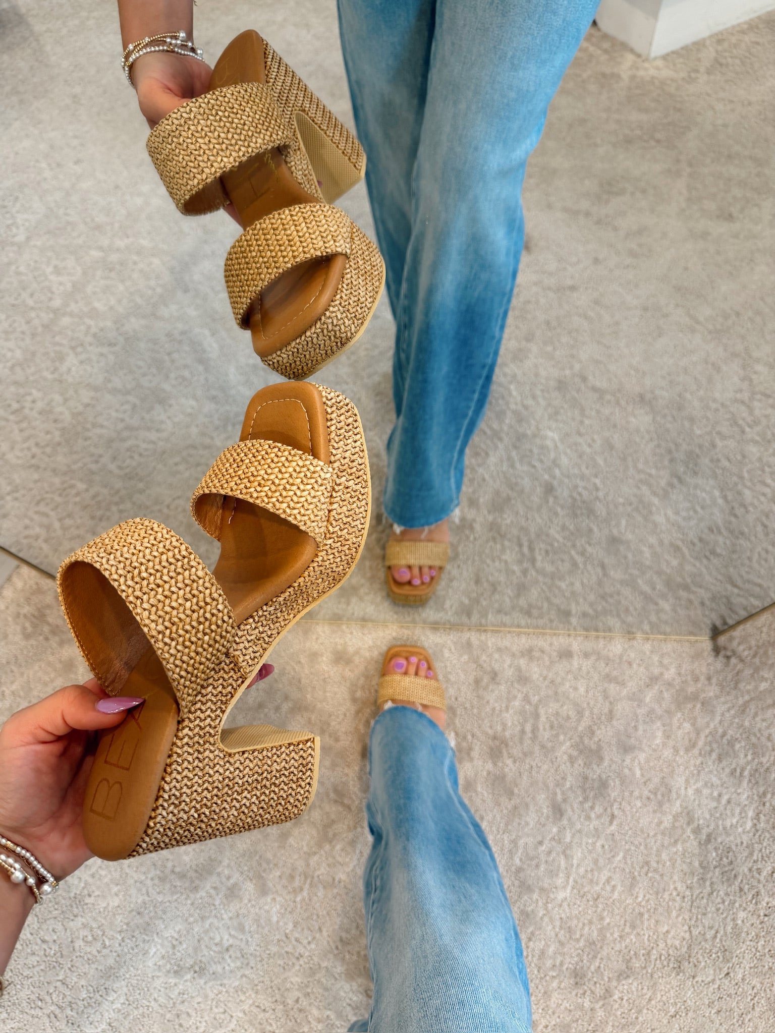 Gem Camel Raffia Heel - BEACH