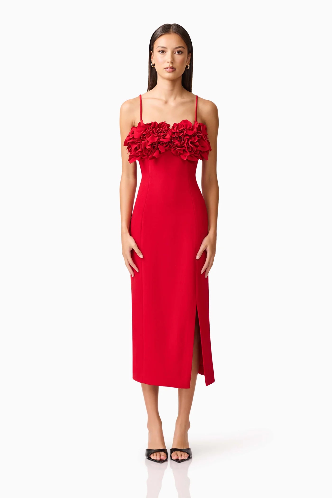 Lila Fitted Midi Dress - Red - M - ELLIATT Lila Fitted Midi Dress - Red - M - ELLIATT