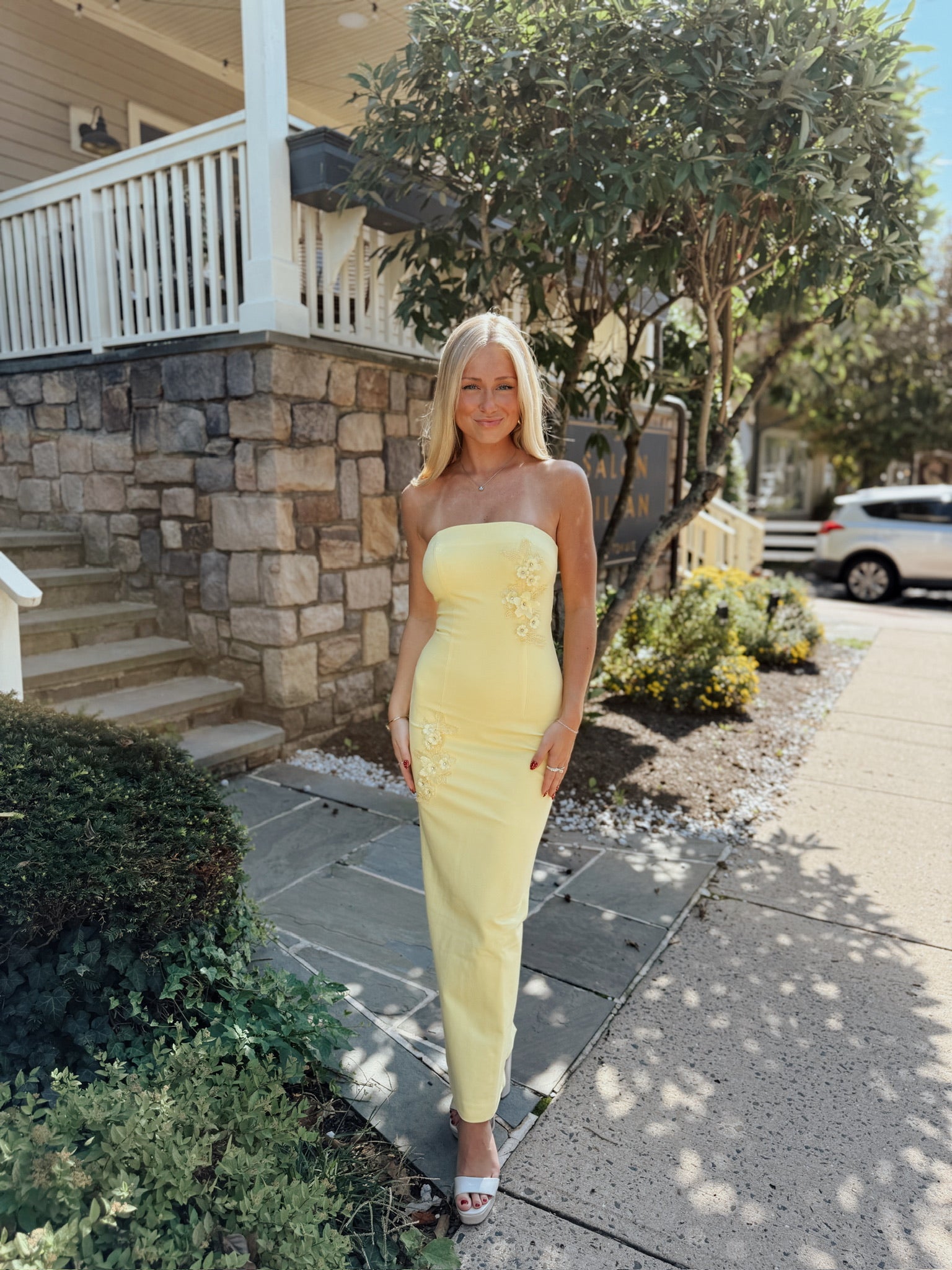 Evee Strapless Maxi Dress in Yellow Giana Rose Couture Evee Strapless Maxi Dress in Yellow Giana Rose Couture