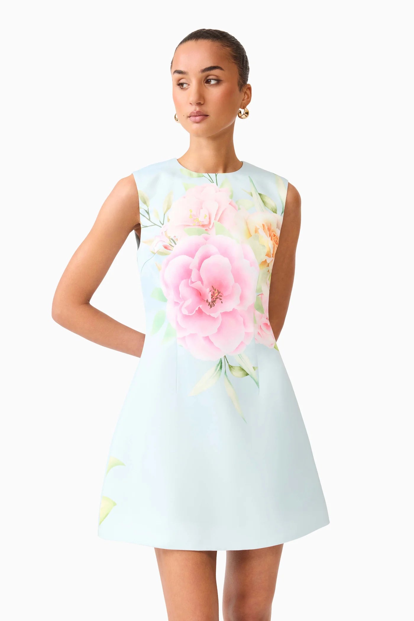 Harper Shift Mini Dress in Baby Blue Floral By Elliatt