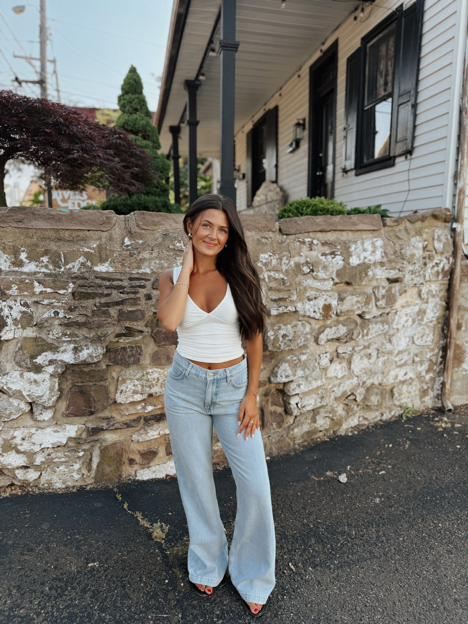 V-Neck Going Out Top in Off White