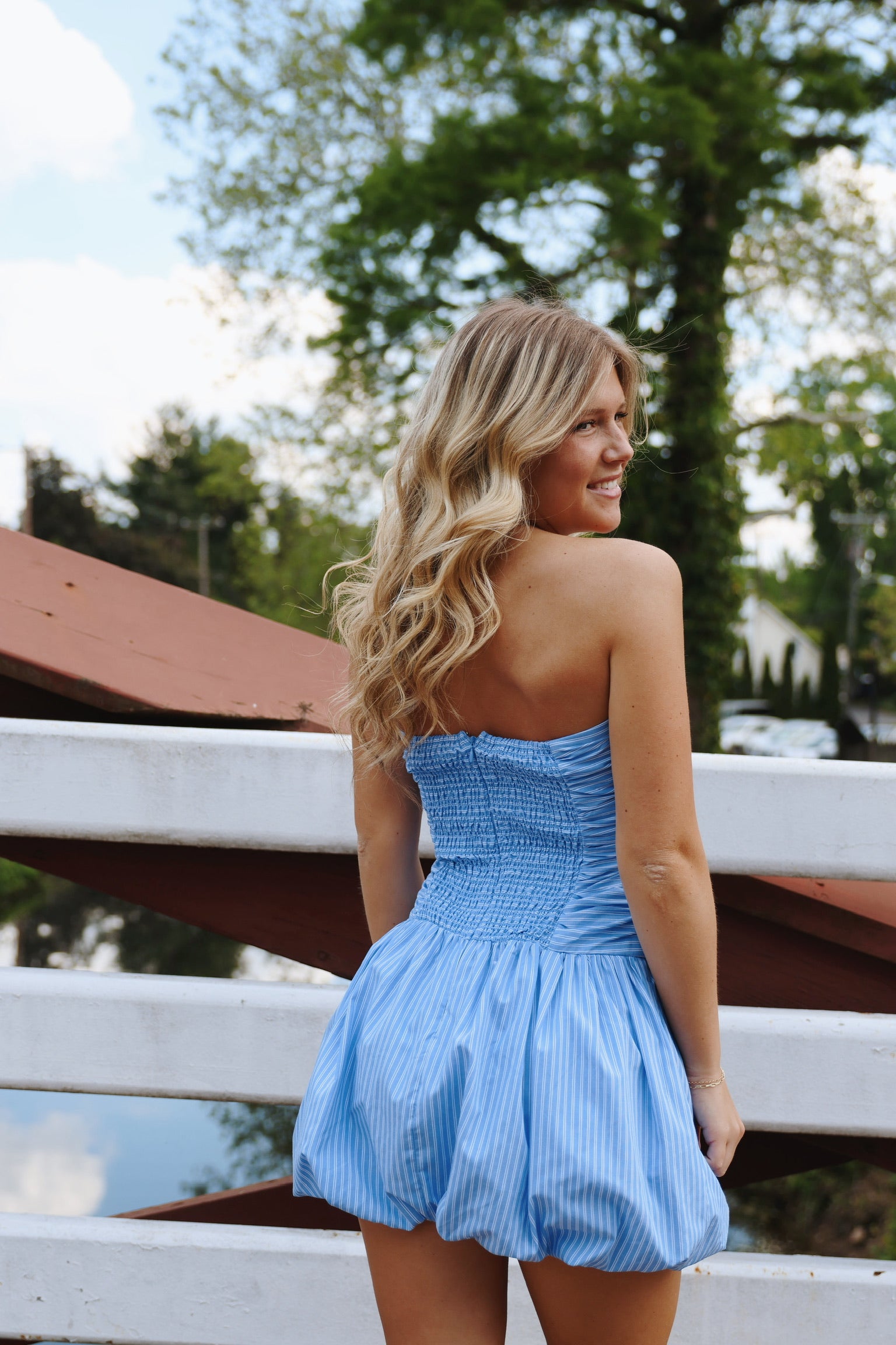 Gigi Dress Vintage Blue Stripe