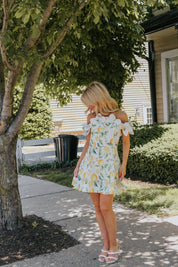 Hana Off Shoulder Mini Dress in Lemon Print
