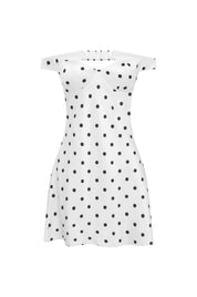 AVETA OFF SHOULDER MINI DRESS - WHITE/BLACK POLKA