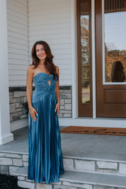 Florence Twist Front Bodice Plisse Maxi Dress in Slate | Lulus