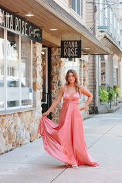 Rose Satin Wrap Dress