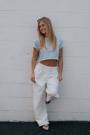 Hot Shot Printed Cropped Tea | Slate/White| Free People