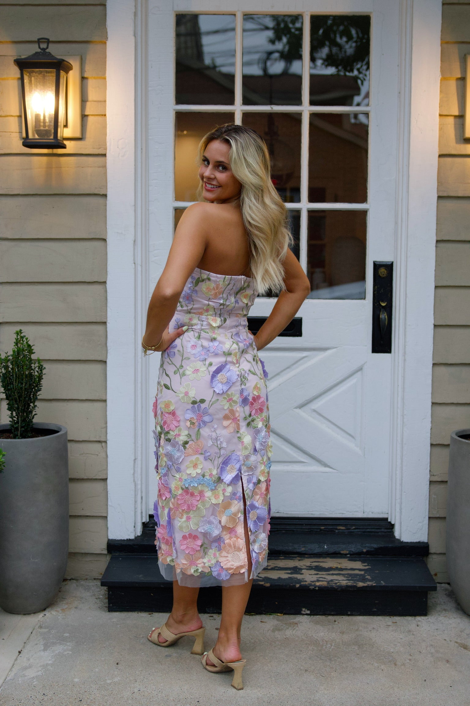 Floral Embroidered Slim Tube Dress in Purple