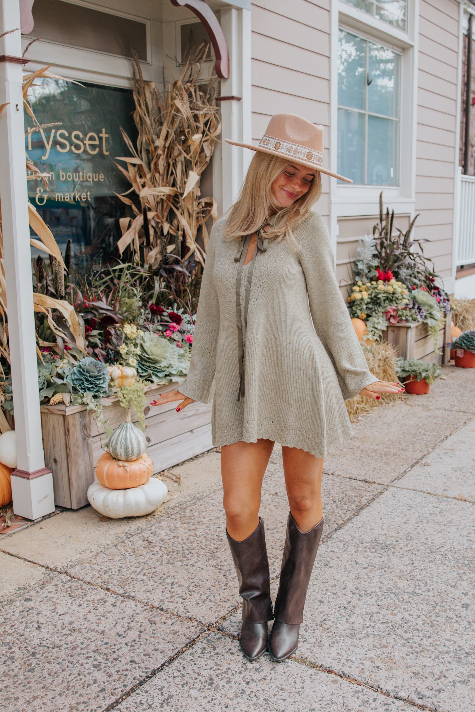 Bali Old Flame Sweater Mini Dress in Olive Tree by Free People