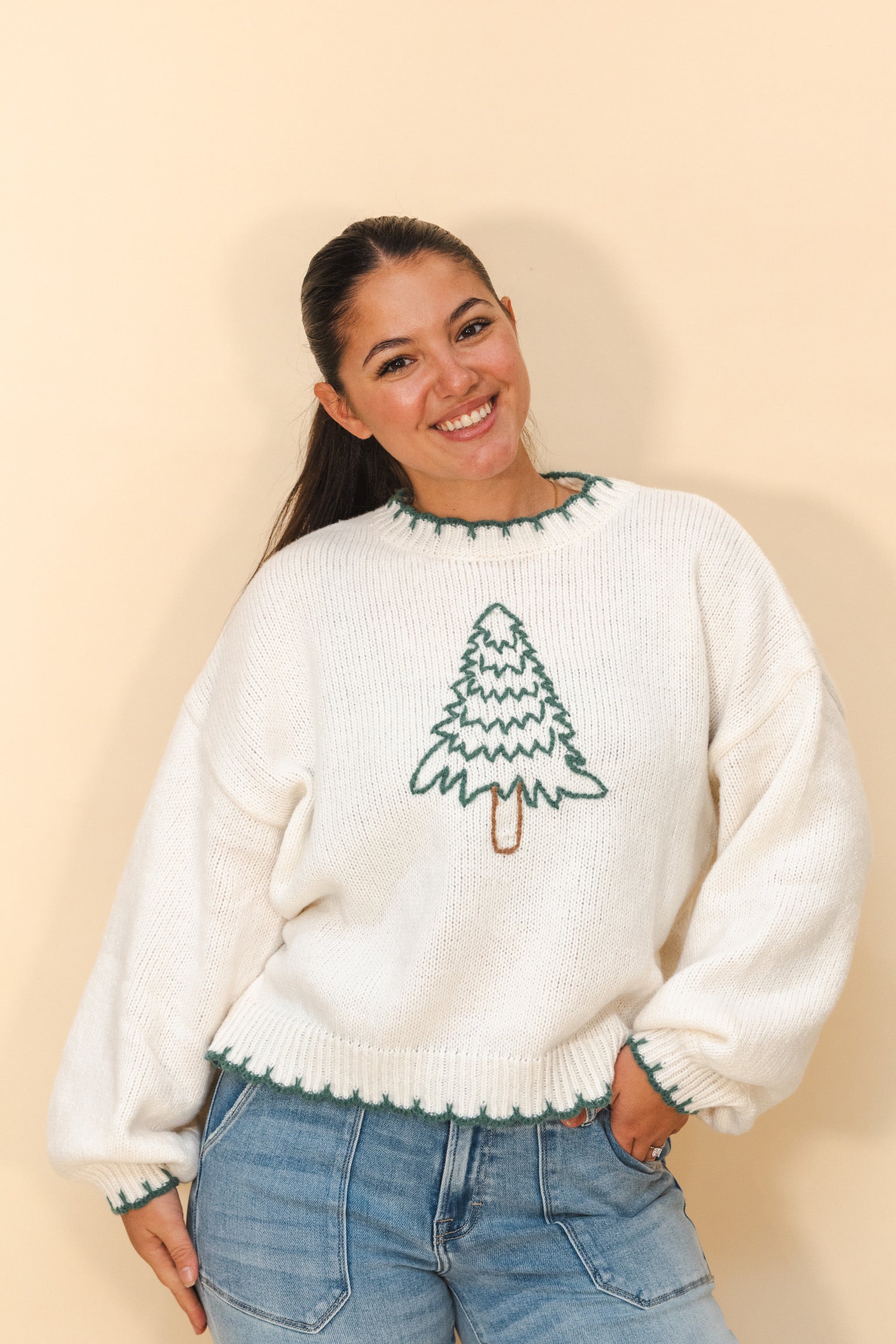 Christmas Tree Stitched Oversized Sweater