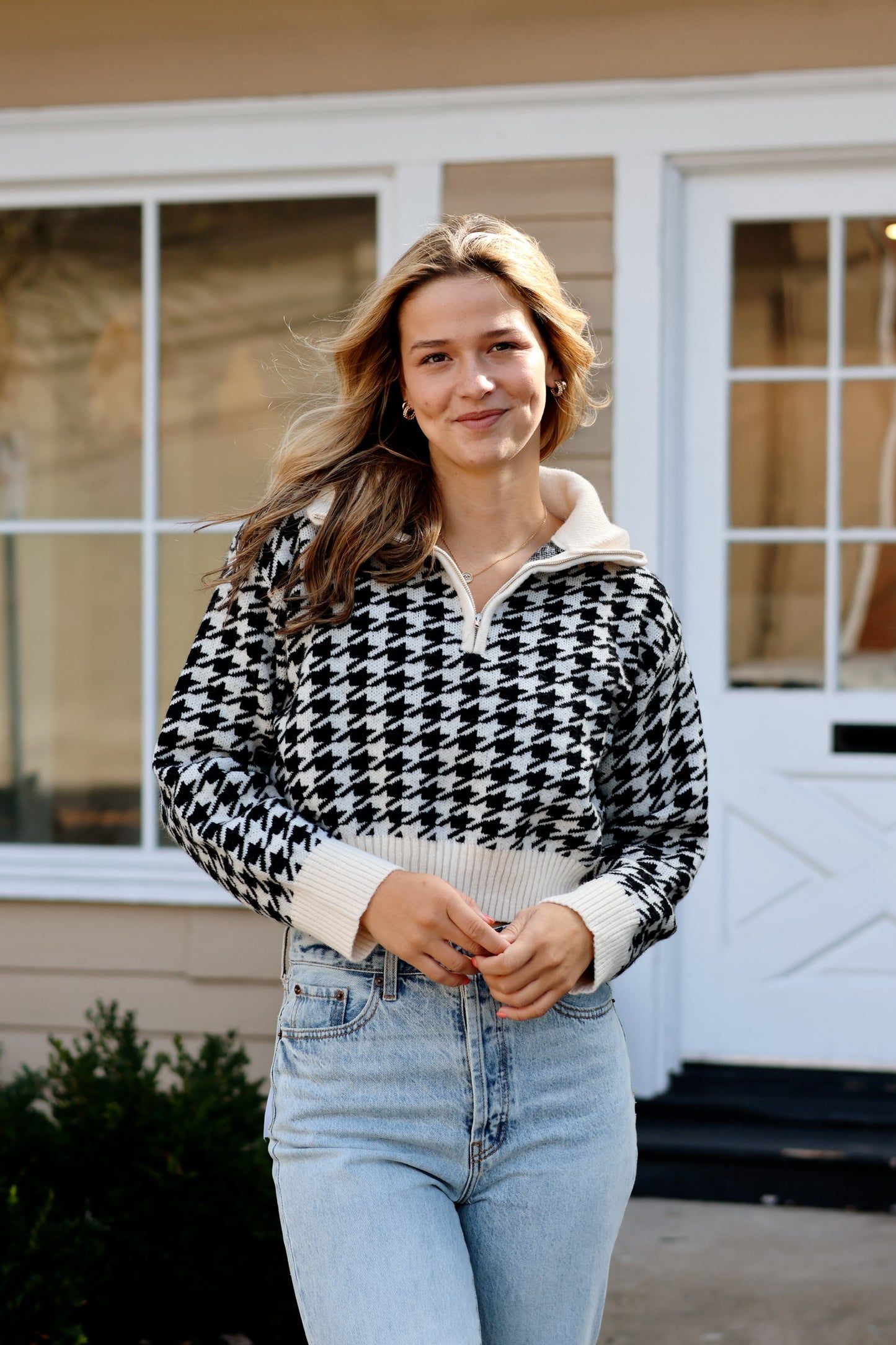 Houndstooth Collared Sweater
