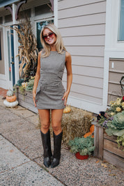 Drop Waist Houndstooth Mini Dress