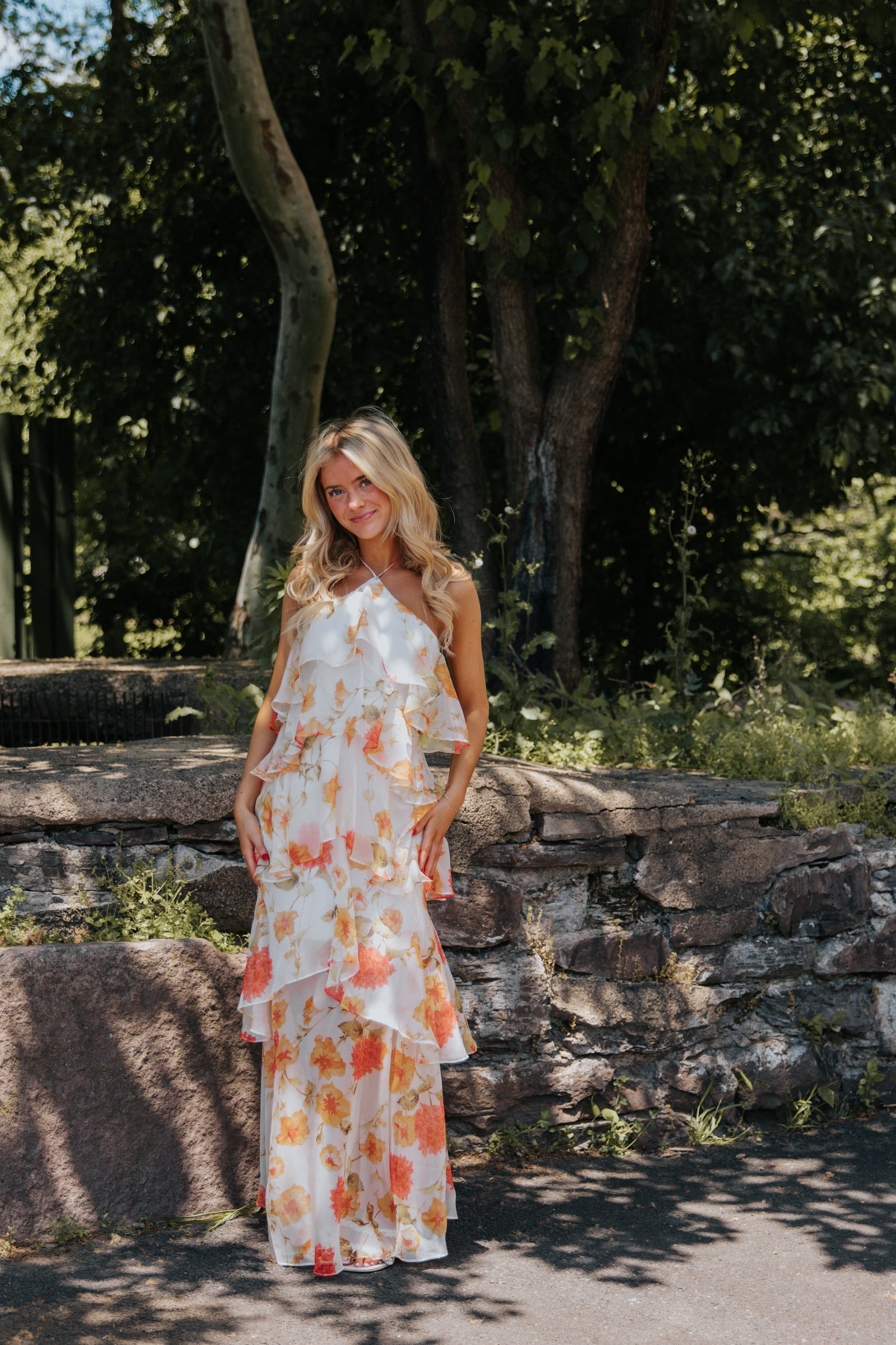 Mabel Tiered Maxi Orange/White