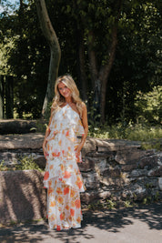 Mabel Tiered Maxi Orange/White