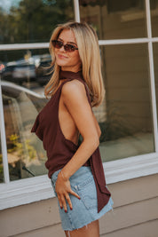 Sadie Scarf Top Dark Brown