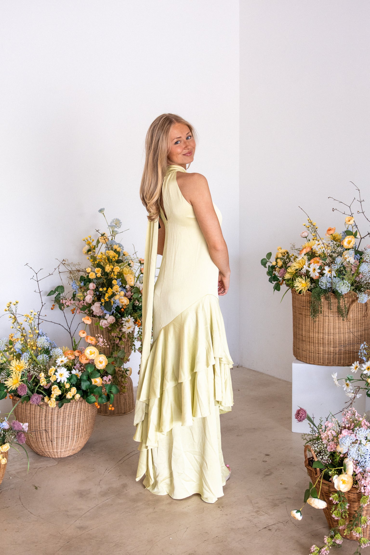 Varella Halter Gown in Pistachio Green | Elliatt