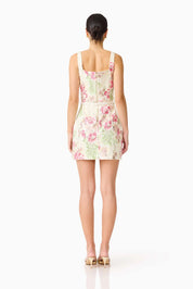 Greta Embroidered Mini Dress in Cream & Pink Floral