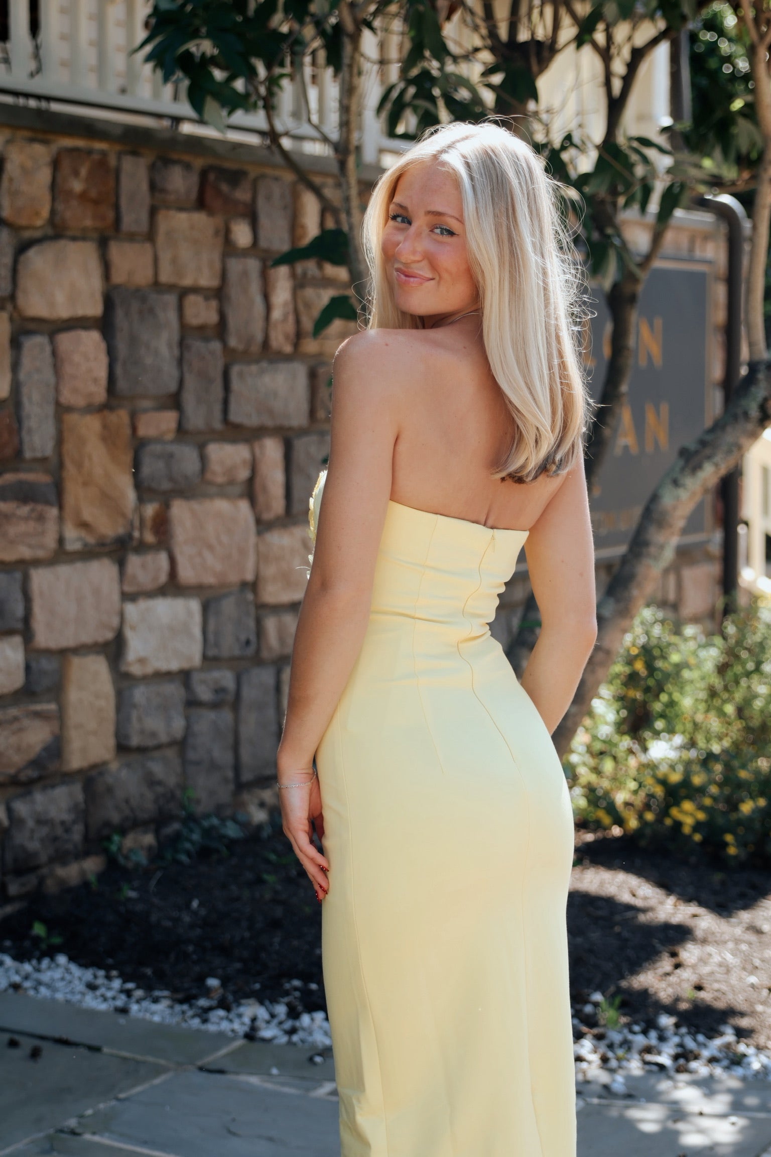 Evee Strapless Maxi Dress in Yellow