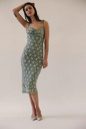 Lucinda Lace Midi Dress in Lilypad