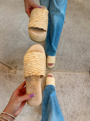 Cairo Beige Raffia Slides - BEACH