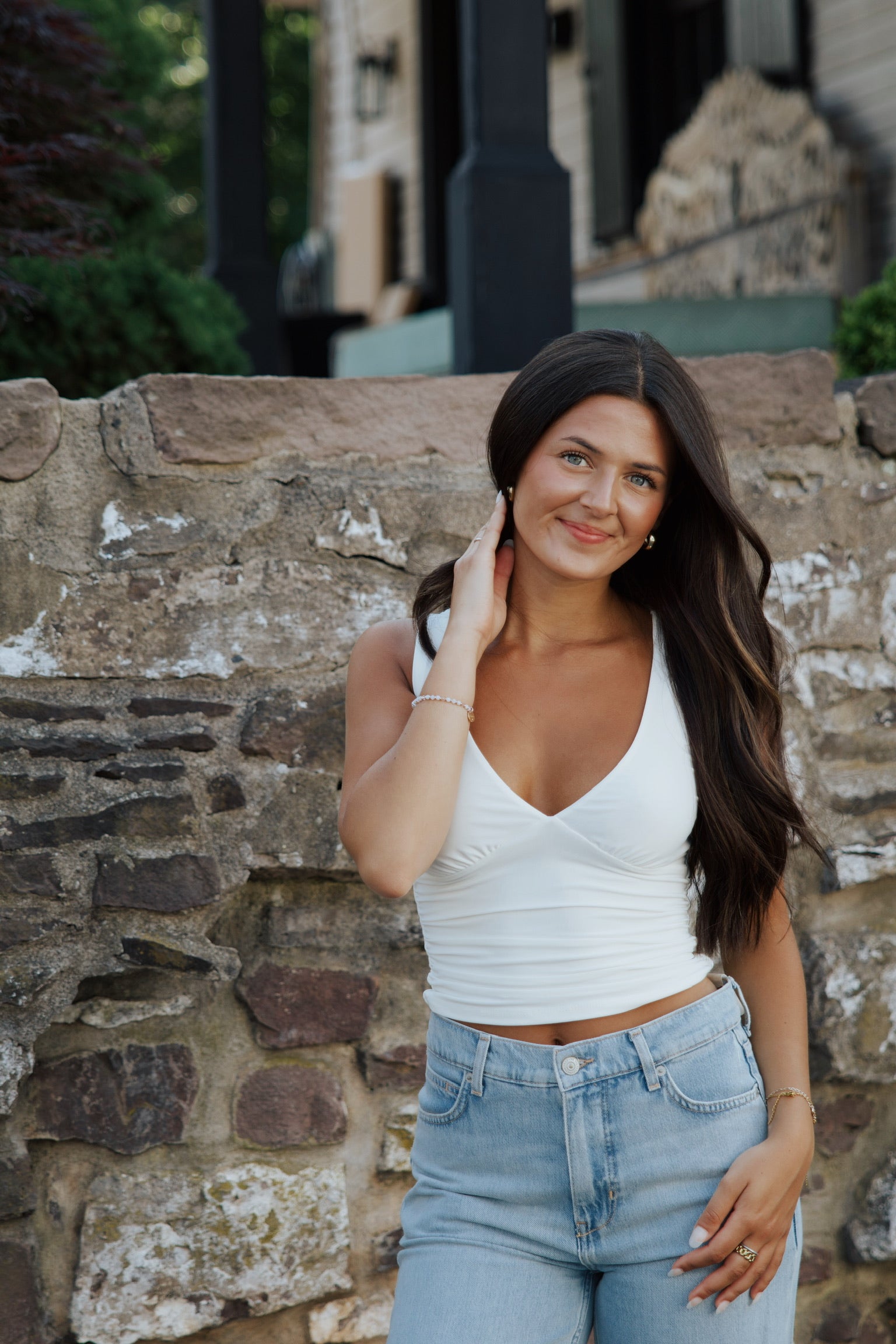 V-Neck Going Out Top in Off White