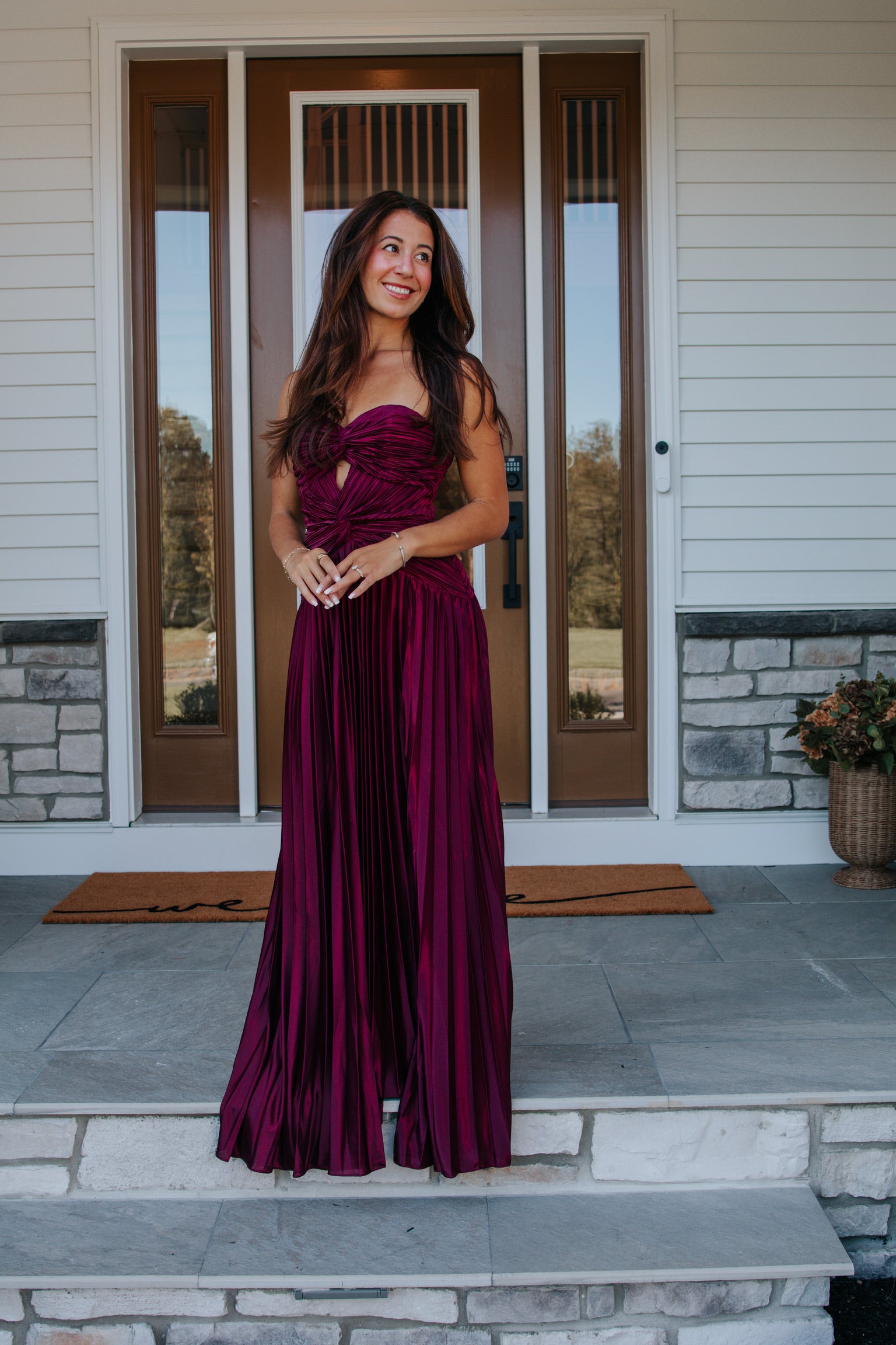 Florence Twist Front Bodice Plisse Maxi Dress in Burgundy | Lulus