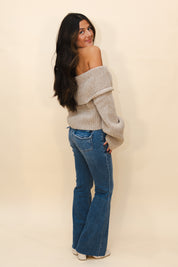 Off the Shoulder Button Back Sweater in Oatmeal