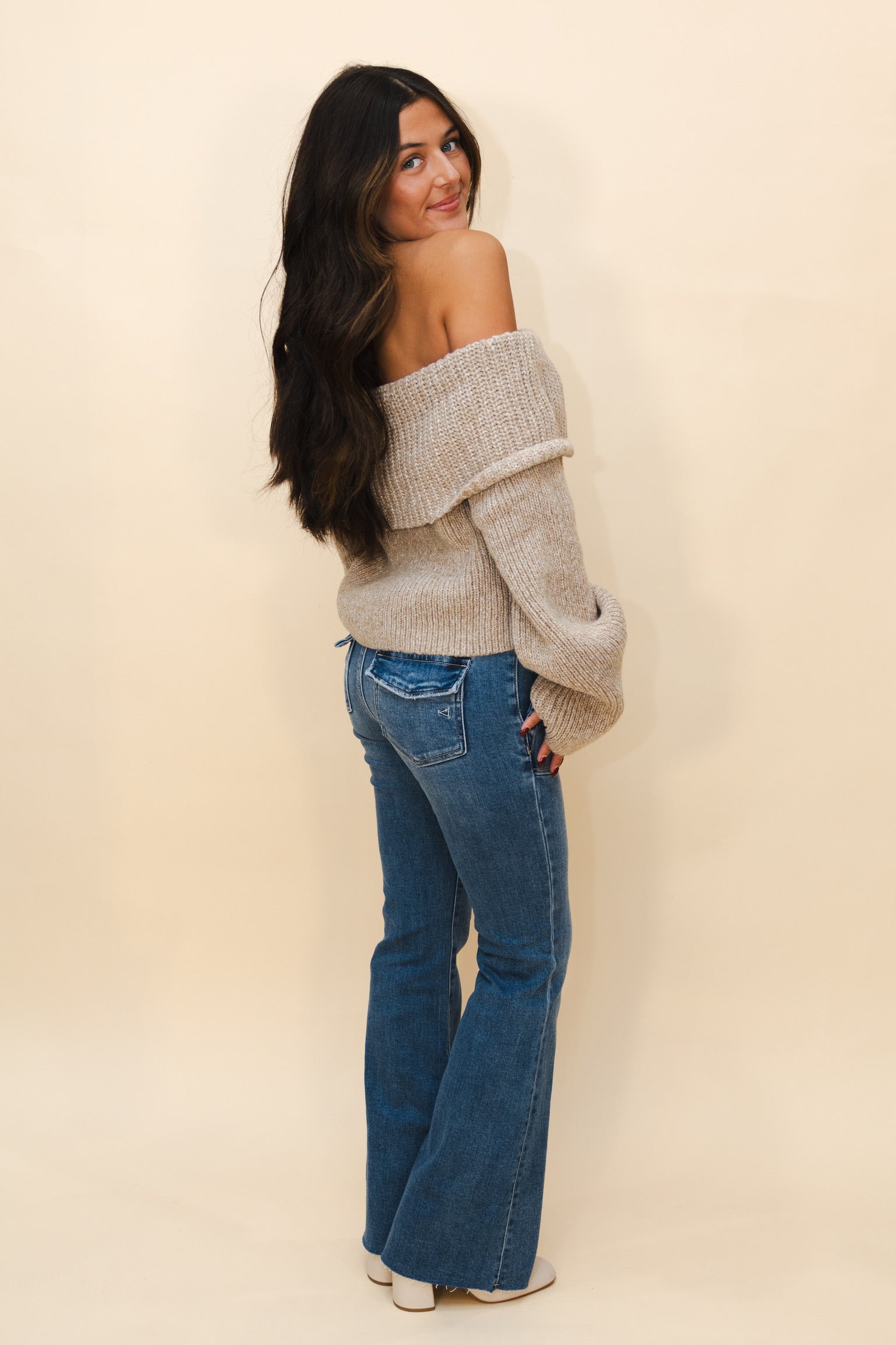 Happi Flare Medium Dark Low Rise Jeans