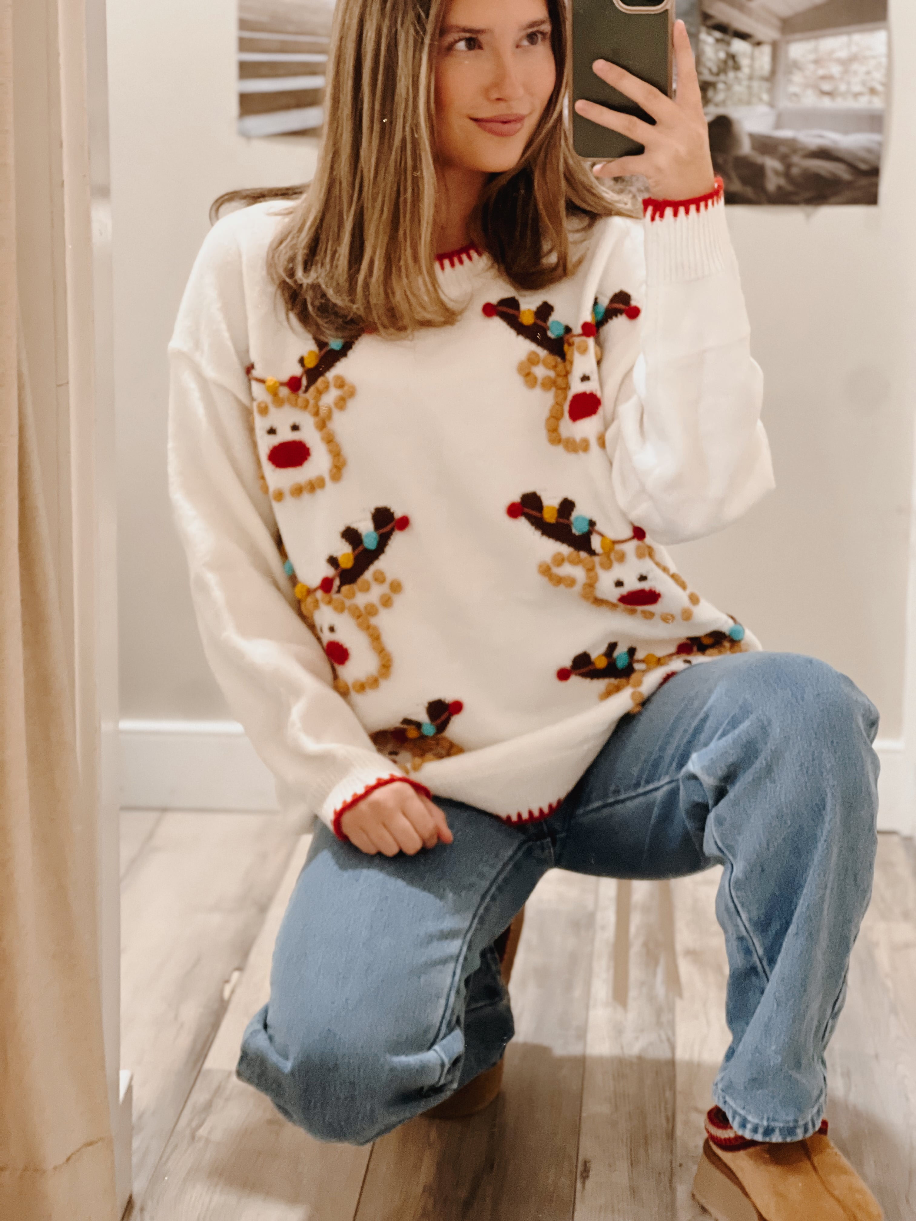 Reindeer Pom Pom Sweater