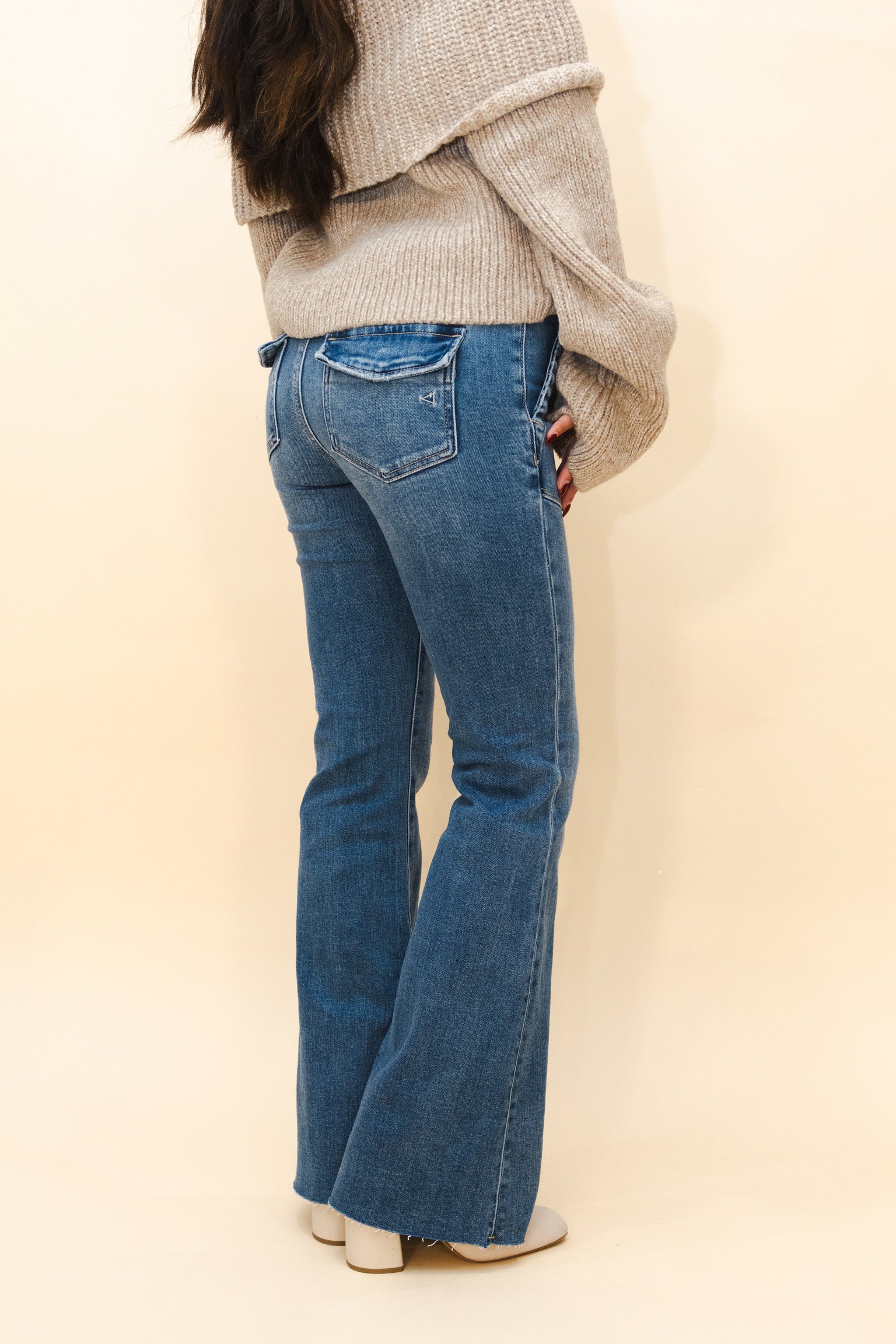 Happi Flare Medium Dark Low Rise Jeans