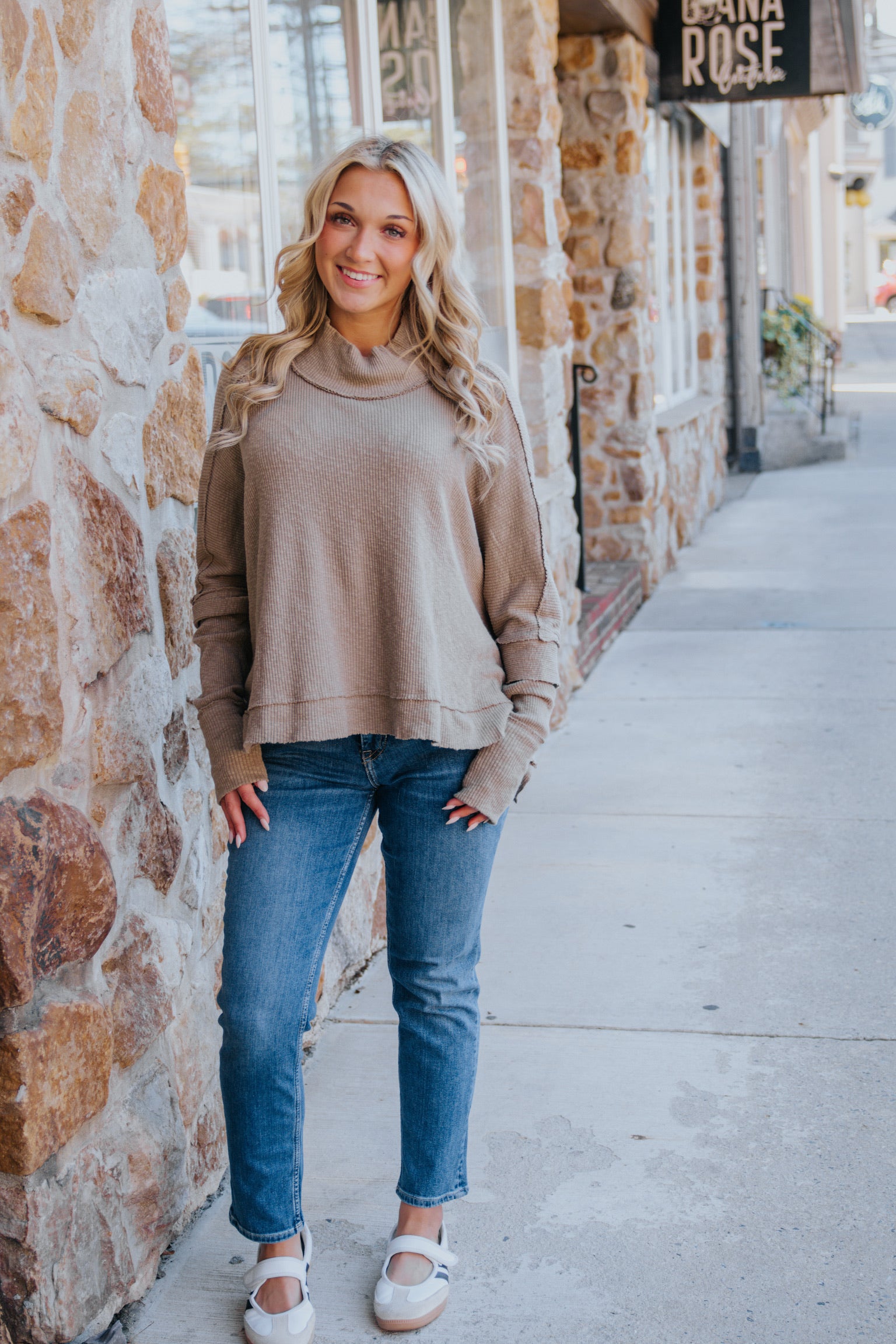 We The Free Moon Daisy Turtleneck Twofer in Saged Army| Free People