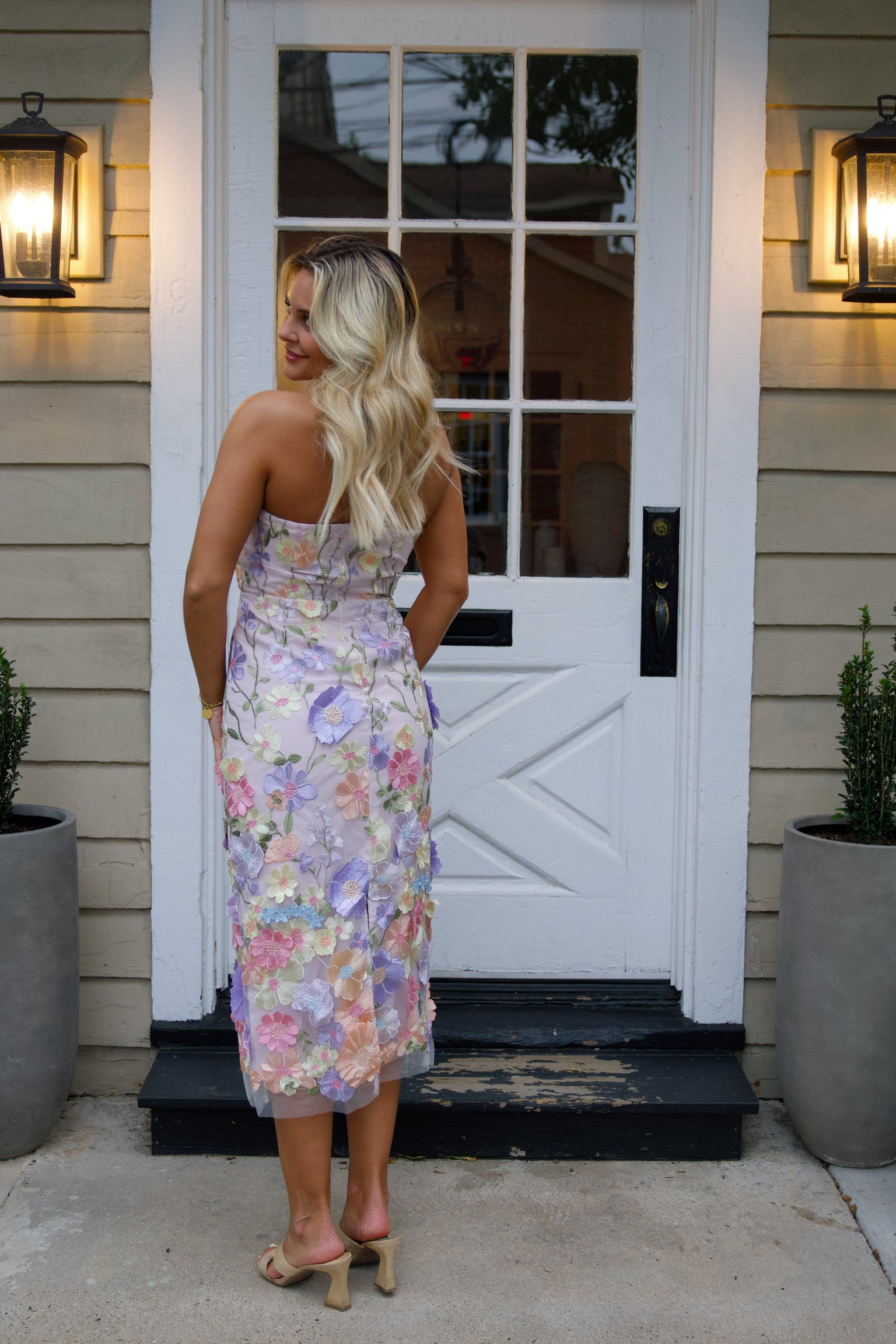 Floral Embroidered Slim Tube Dress in Purple