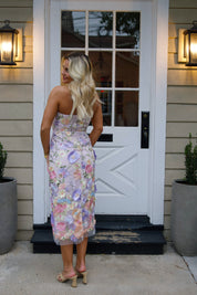 Floral Embroidered Slim Tube Dress in Purple
