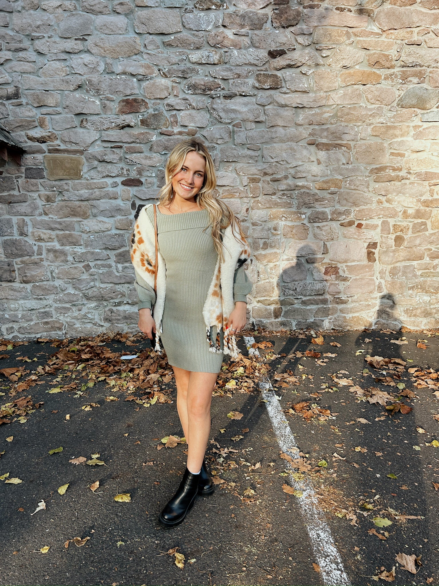 Eliza Off Shoulder Sweater Dress in Olive