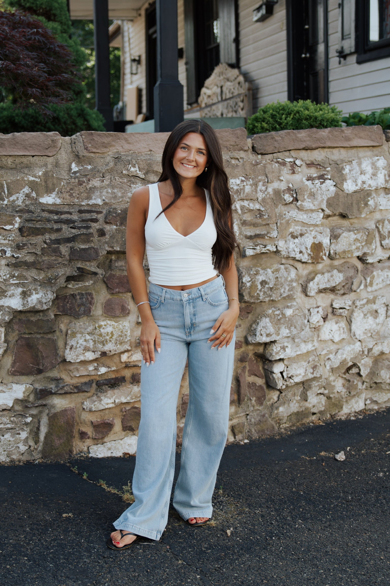 V-Neck Going Out Top in Off White