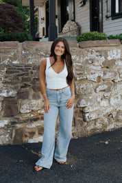 V-Neck Going Out Top in Off White