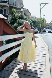 Asher Sweetheart Midi Dress in Yellow