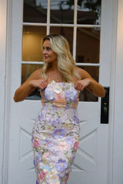 Floral Embroidered Slim Tube Dress in Purple