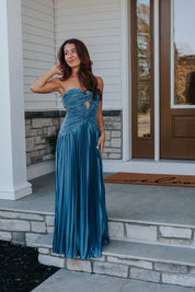 Florence Twist Front Bodice Plisse Maxi Dress in Slate | Lulus